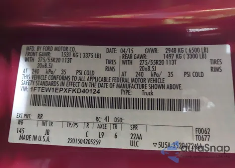 2015 Ford F-150 Xlt z USA, uszkodzony, nr VIN 1FTEW1EPXFKD40124